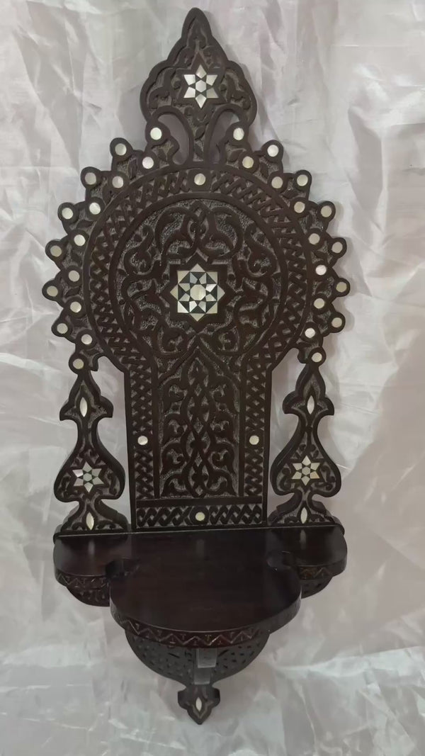 Handmade Wooden Wall Shelf with Mother of Pearl Inlay