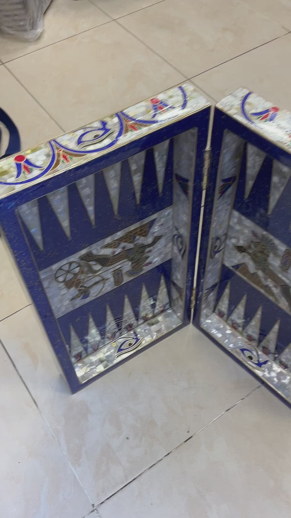 Handmade, Wooden Backgammon Board, Chess Board, Mother of Pearl, Gemstone Inlay