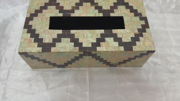 Handmade Mother of Pearl Wooden Tissue Box Cover – Luxury Inlay Holder