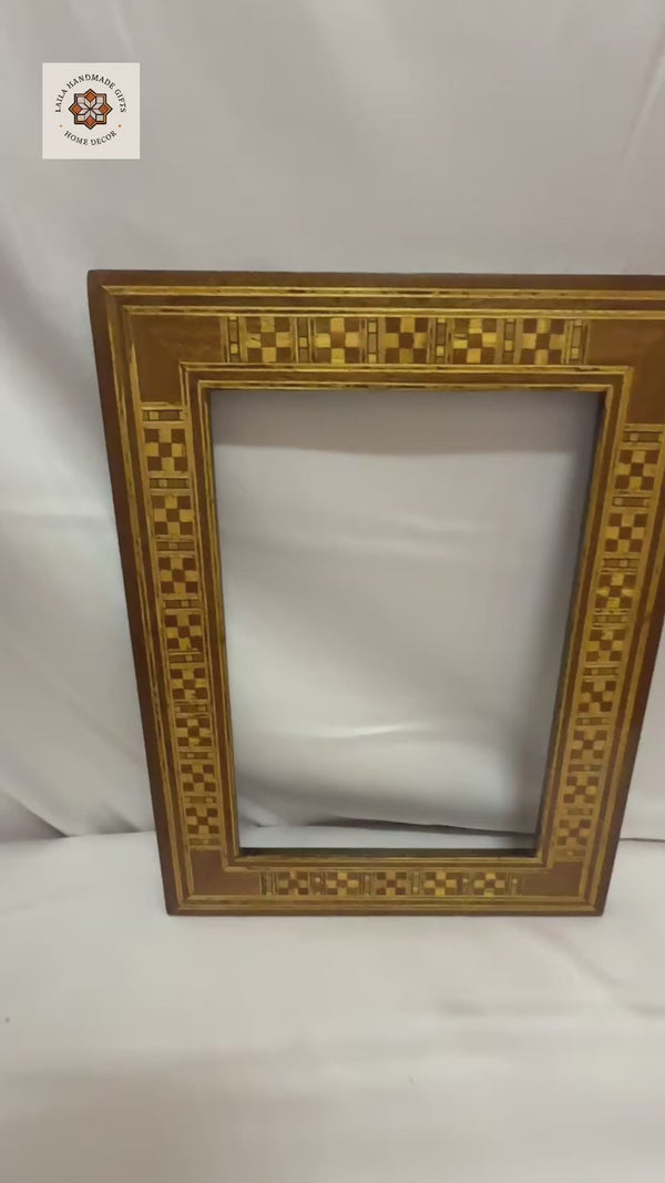 Handmade Wooden Picture Frame with Geometric Wood Inlay