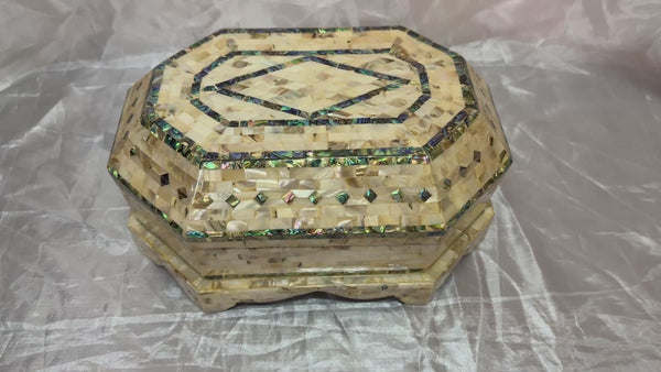 Handmade Mother of Pearl Inlay Jewelry Box | Wooden Octagon Trinket Storage